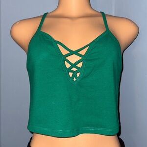 Ambiance Green Lace-Up Crop Top - Size M